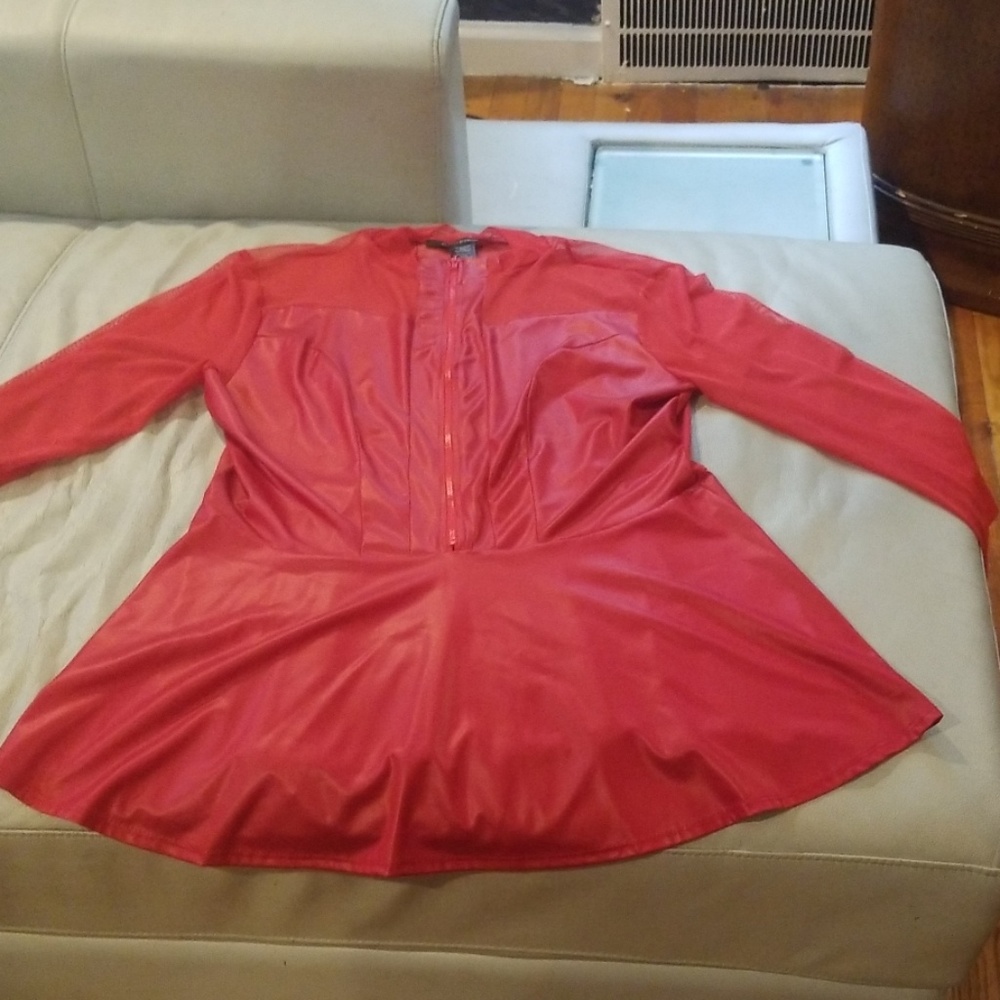Red Sheer  Peplum  Blouse